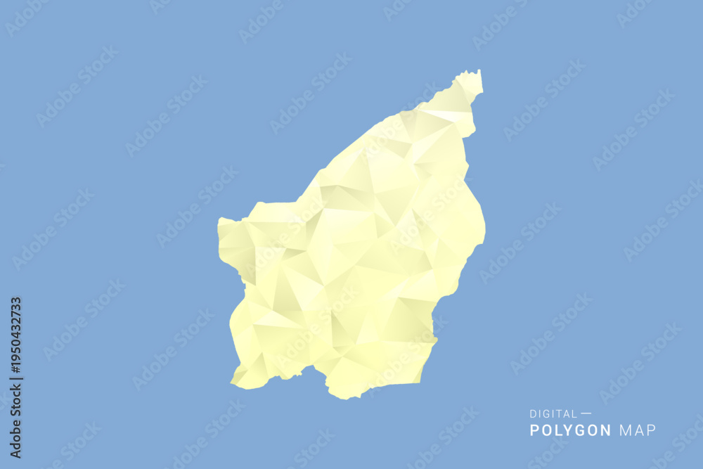Naklejka premium San Marino Map in low poly polygon vector style, geometric shape illustration with soft yellow tones on blue background, clean silhouette for infographic.