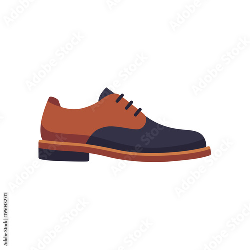 brown dress shoe, fashion footwear, lace-up style, colorful vector flat style illustration
