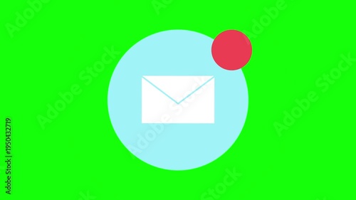 Animated email notification icon with counter on green screen
