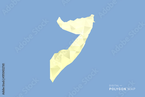 Somalia Map in low poly polygon vector style, geometric shape illustration with soft yellow tones on blue background, clean silhouette for infographic.