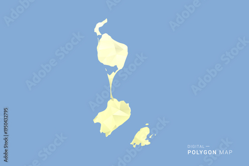 Saint Pierre and Miquelon Map in low poly polygon vector style, geometric shape illustration with soft yellow tones on blue background, clean silhouette for infographic.