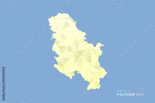 Serbia Map in low poly polygon vector style, geometric shape illustration with soft yellow tones on blue background, clean silhouette for infographic.