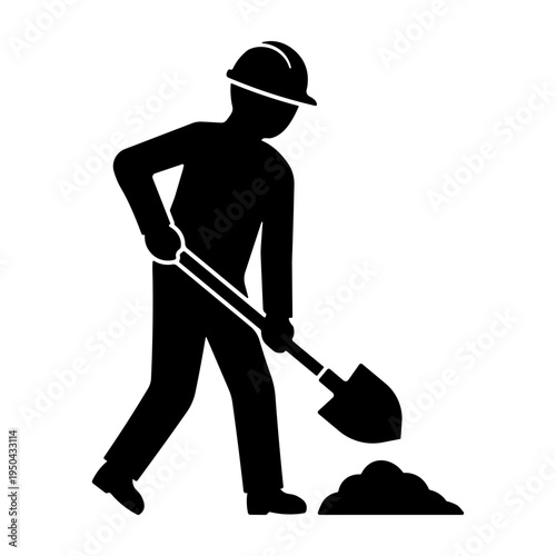 Black construction worker with shovel icon, without background