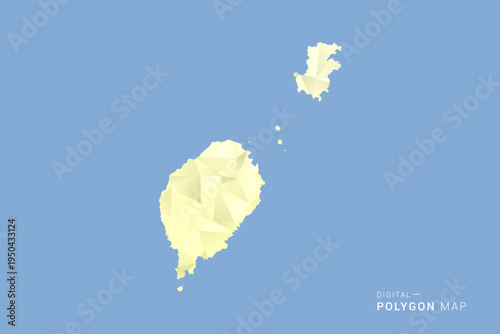 Sao Tome and Principe Map in low poly polygon vector style, geometric shape illustration with soft yellow tones on blue background, clean silhouette for infographic.