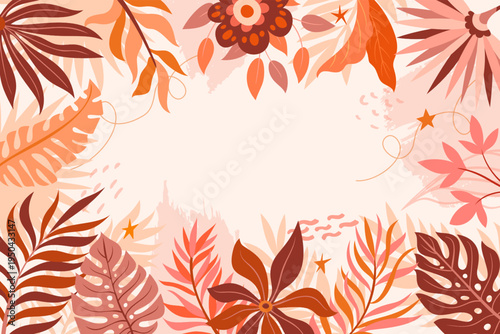 Warm-toned abstract floral and leaf pattern background