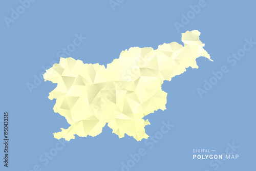 Slovenia Map in low poly polygon vector style, geometric shape illustration with soft yellow tones on blue background, clean silhouette for infographic.