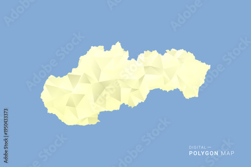 Slovakia Map in low poly polygon vector style, geometric shape illustration with soft yellow tones on blue background, clean silhouette for infographic.