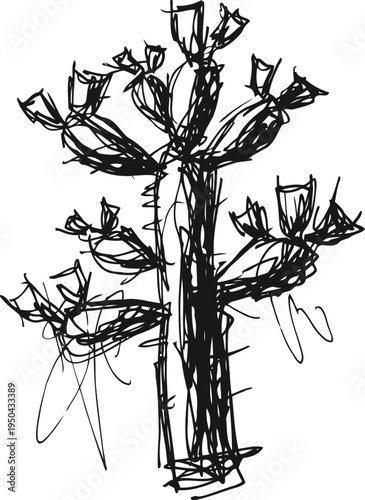 abstract cactus silhouette drawing with multiple branches and spiky outline