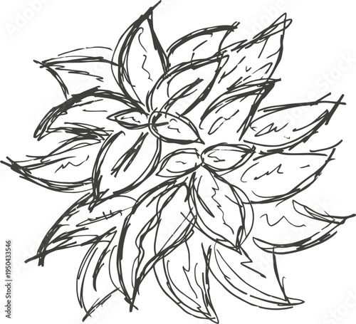 Abstract hand drawn floral pattern with overlapping leaves in a sketch for decorative use