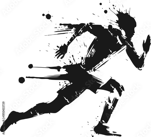 Dynamic runner silhouette with splash ink effect, athletic sprinting man in motion