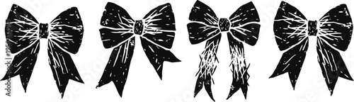 vintage bow illustrations set of five decorative ribbon bows with distressed texture