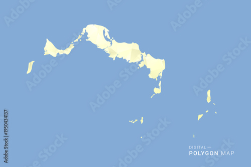 Turks and Caicos Islands Map in low poly polygon vector style, geometric shape illustration with soft yellow tones on blue background, clean silhouette for infographic.