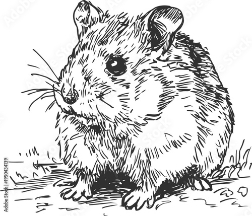 Cute small rodent doodle detailed hand drawn hamster or mouse sketch with fur texture and whiskers