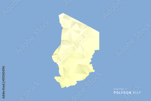 Chad Map in low poly polygon vector style, geometric shape illustration with soft yellow tones on blue background, clean silhouette for infographic.