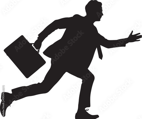 Silhouette of a businessman running with a briefcase