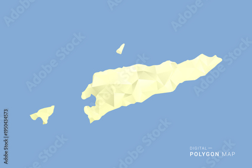 Timor Leste Map in low poly polygon vector style, geometric shape illustration with soft yellow tones on blue background, clean silhouette for infographic.