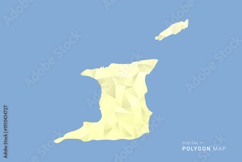 Trinidad and Tobago Map in low poly polygon vector style, geometric shape illustration with soft yellow tones on blue background, clean silhouette for infographic.