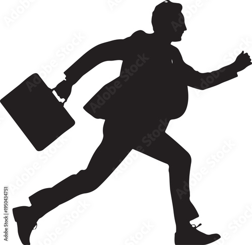 Silhouette of a businessman running with a briefcase and thumbs up