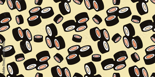 sushi seamless pattern. sushi roll illustration. sushi roll seamless pattern background vector illustration. hosomaki sushi icon illustration