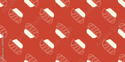 sushi seamless pattern. nigiri sushi seamless pattern. salmon sushi. nigiri sushi on a red background. nigiri sushi seamless pattern background vector illustration