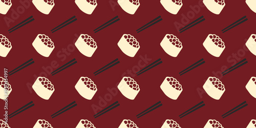 sushi seamless pattern. sushi roll icon illustration. seamless pattern featuring sushi and chopstick backrground. uramaki sushi icon illustration
