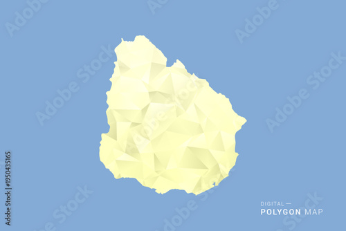Uruguay Map in low poly polygon vector style, geometric shape illustration with soft yellow tones on blue background, clean silhouette for infographic.