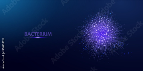 Bacterium. Vector abstract microscopic medical illustration of blue bacteria types, virus or spore close up on dark background. 
Concept for science, technology, medicine. Vector illustration.