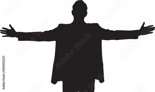 Silhouette of a man with arms outstretched wide male