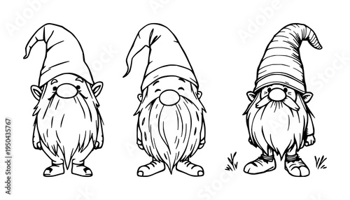 Forest gnome set with doodle style illustration featuring friendly, forest, gnome with whimsical, playful, pastel and lively