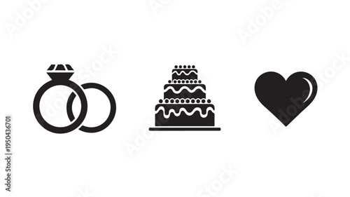 Wedding Symbols Icons Set Isolated On White For Love Marriage Concepts
