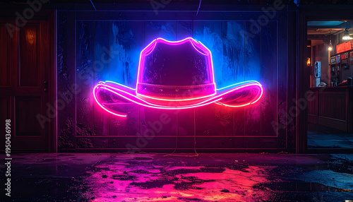 Neon Cowboy Smiley Face Urban Wall Art