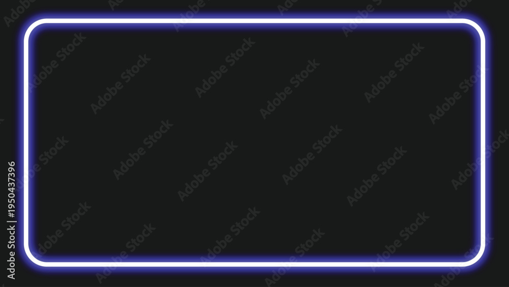 Fototapeta premium A bright blue neon rectangle glows on a dark background