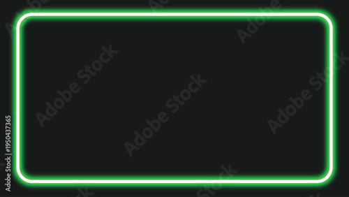 A bright green neon rectangle frame glowing on a dark background