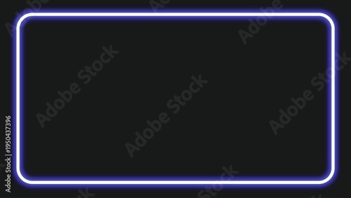A bright blue neon rectangle glows on a dark background