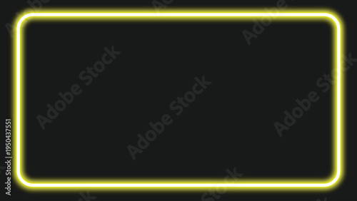 A bright yellow neon rectangle glowing on a dark background