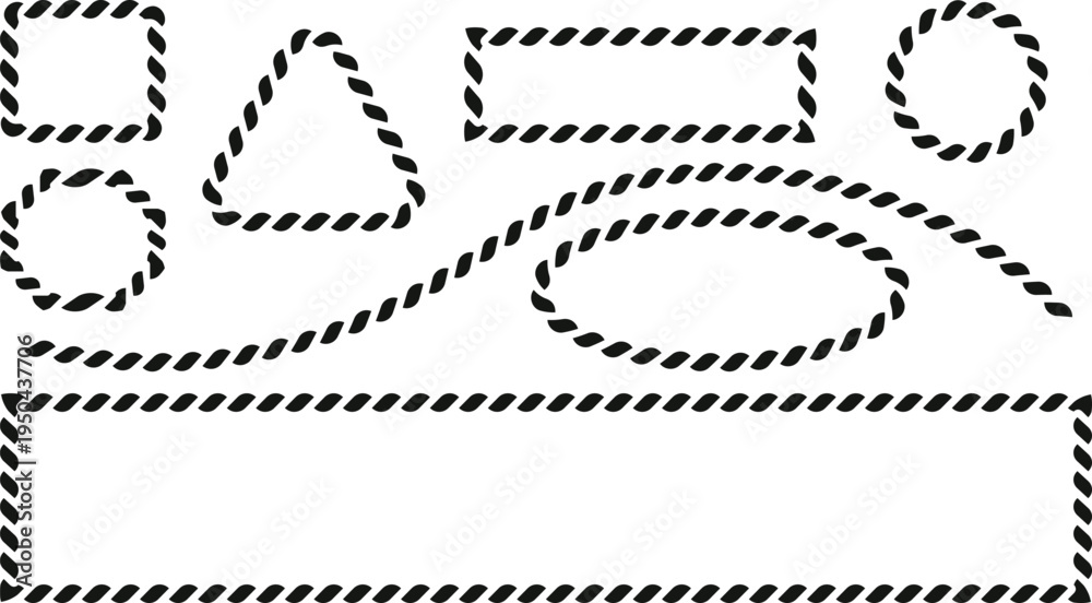 Obraz premium A black rope design on a white background with various shapes and lines