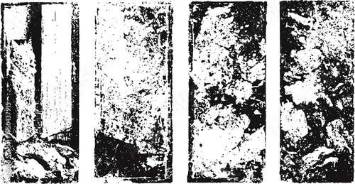 Natural stone texture panels rough granite and marble surface detail in vertical rectangular frames abstract rock background set