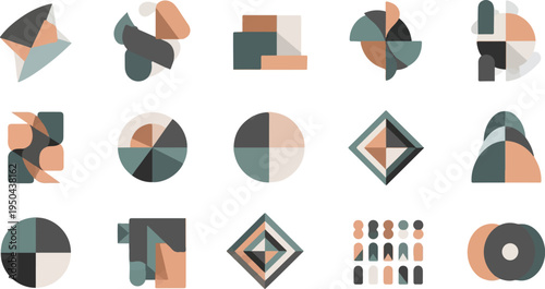 Abstract geometric shapes in muted earth tones and pastels