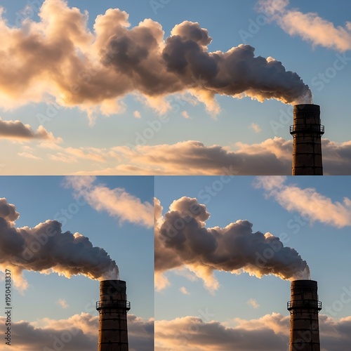 Industrial Chimney Emitting Smoke Against a Cloudy Sky.