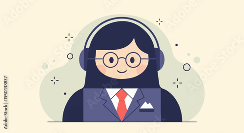 Stylized illustration of a person wearing headphones and a suit