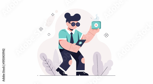 Modern individual holding a tablet and a video play icon