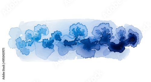 Blue watercolor flowers bloom on white background