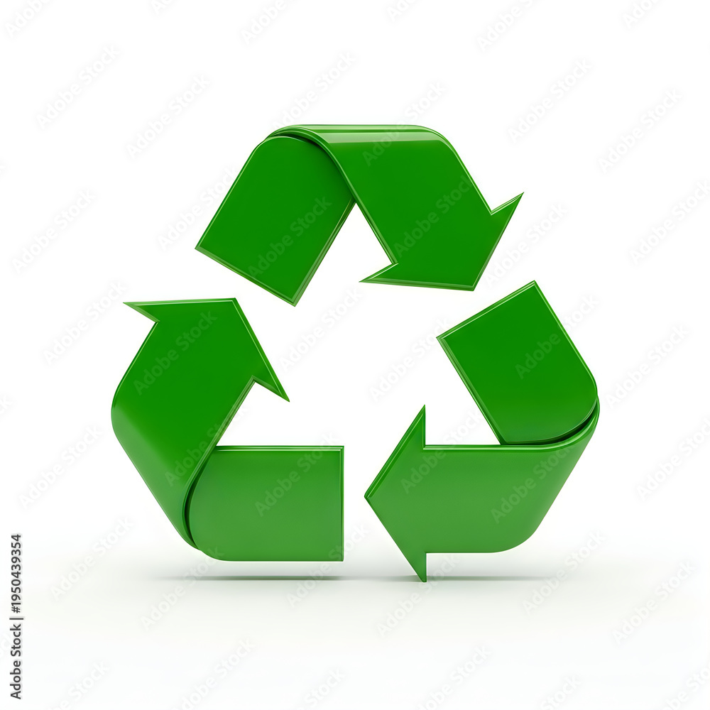 Fototapeta premium Green 3D Recycling Symbol on White Background image photo