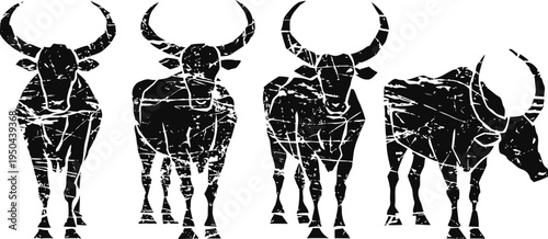 vintage buffalo silhouettes with distressed texture in various standing poses