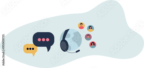 Online customer service with global support center..International assistance with call agent for telemarketing and find user solutions.person's life situation and his activities.