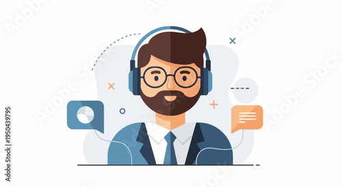 Illustration of a person with headphones and speech bubbles