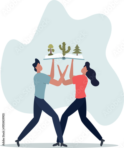 Green education and sustainable biology book learning.person's life situation and his activities.