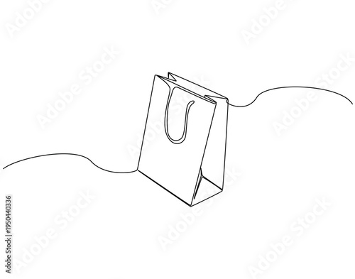 Shooping bag continuous line art. Shooping bag one line drawing. Paper package concept vector illustration