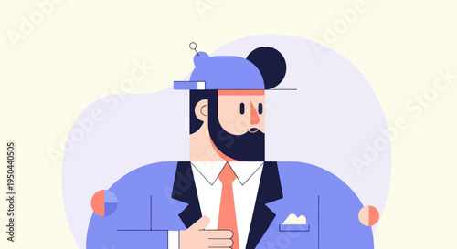 Stylized portrait of a man in a hat and suit with a beard
