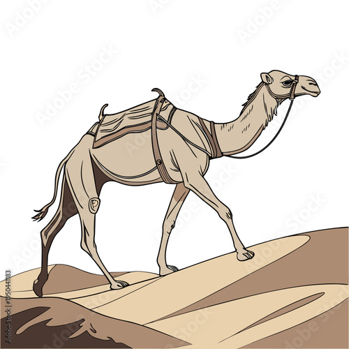 A camel standing on a sand dune